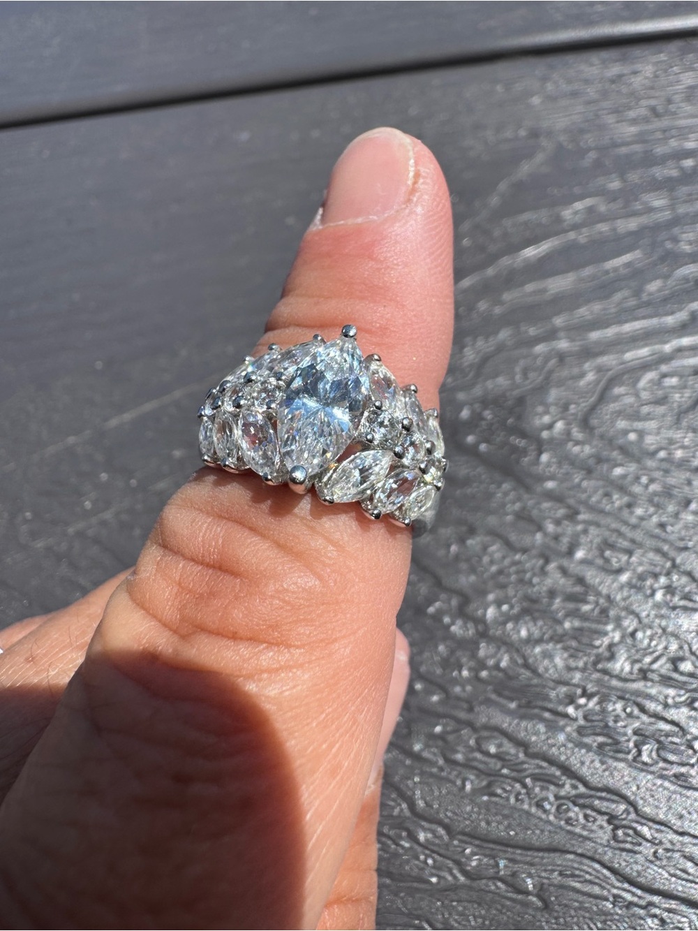 Vintage FE Facon 925 Sterling Marquise Cluster Ring